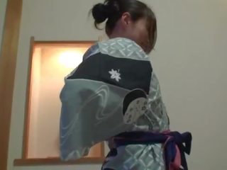 Subtitled uncensored shy Japanese milf in yukata in POV